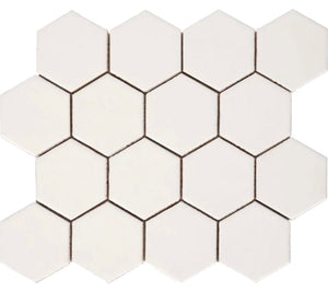 ColorClay Hexagon Handmade Mosaic Tile White Matte 11x13 for floor and walls