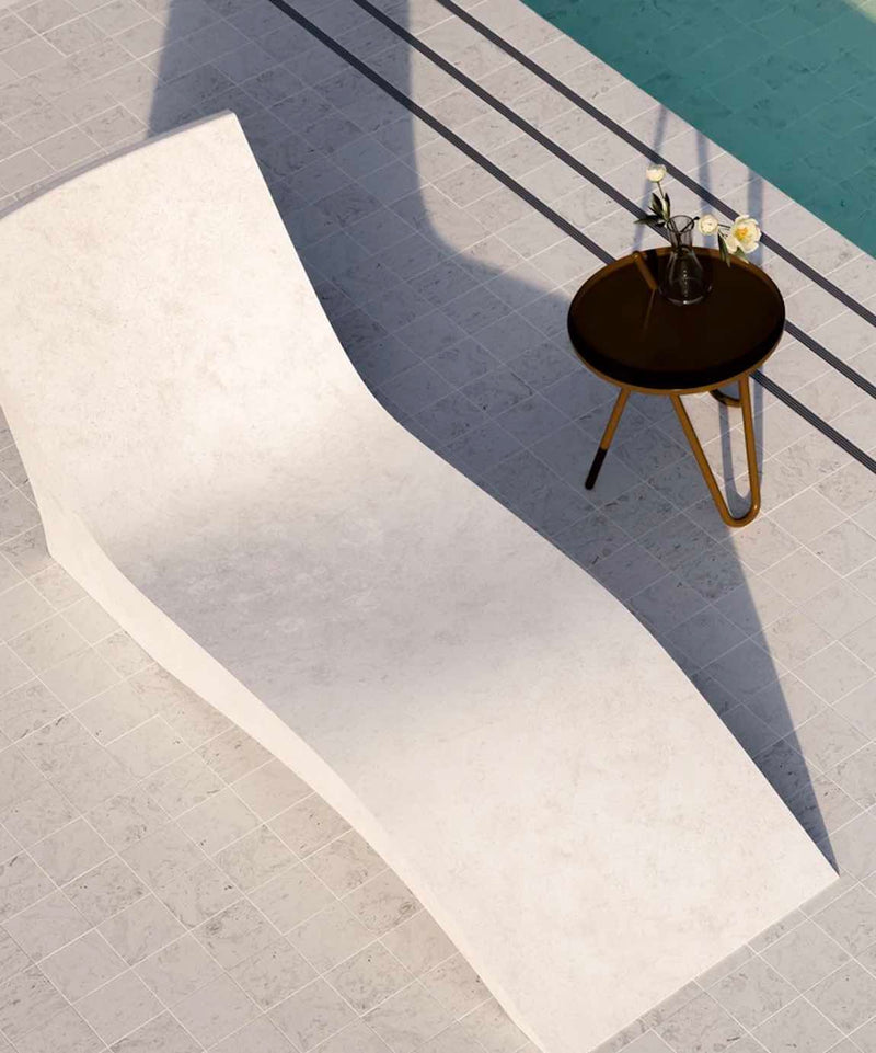 Elegant White 6x6 Matte Porcelain Tile featured on a swimming pool deck