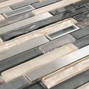 Modern Stainless Glass Mosaic Tile Linear Khaki Grey