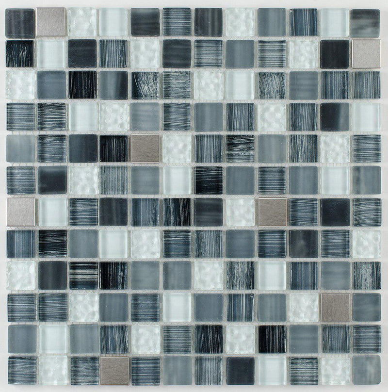 Glass Mosaic Tile Stainless Steel Blend Grey