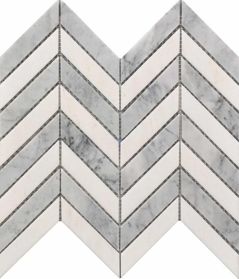 White Gray Chevron Marble Mosaic Tile