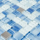 Glass Mosaic Tile Stainless Steel Blend Blue