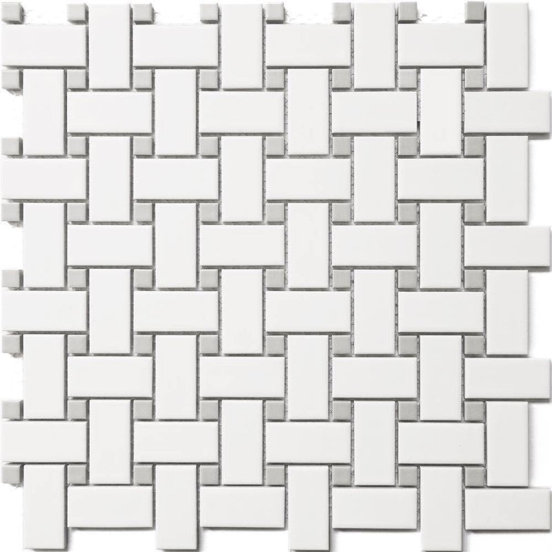 Basket Weave Gray White Porcelain Mosaic Tile