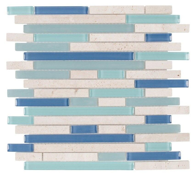 Glass Travertine Aqua Blend Tile Brick for Backsplash