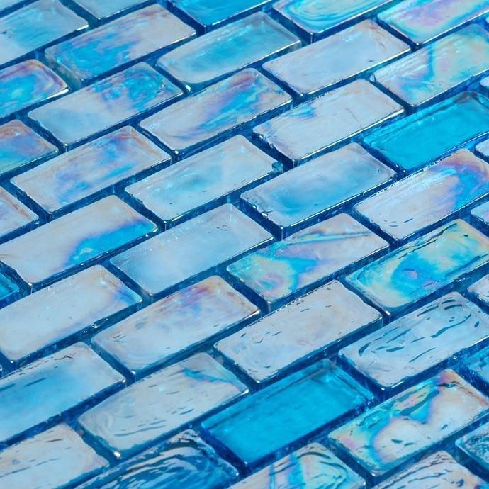 Iridescent Pool Glass Tile Pale Blue 1x2