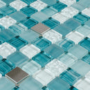 Glass Mosaic Tile Stainless Steel Blend Turquoise