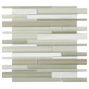 Linear Glass Stone Mosaic Tile Sand White