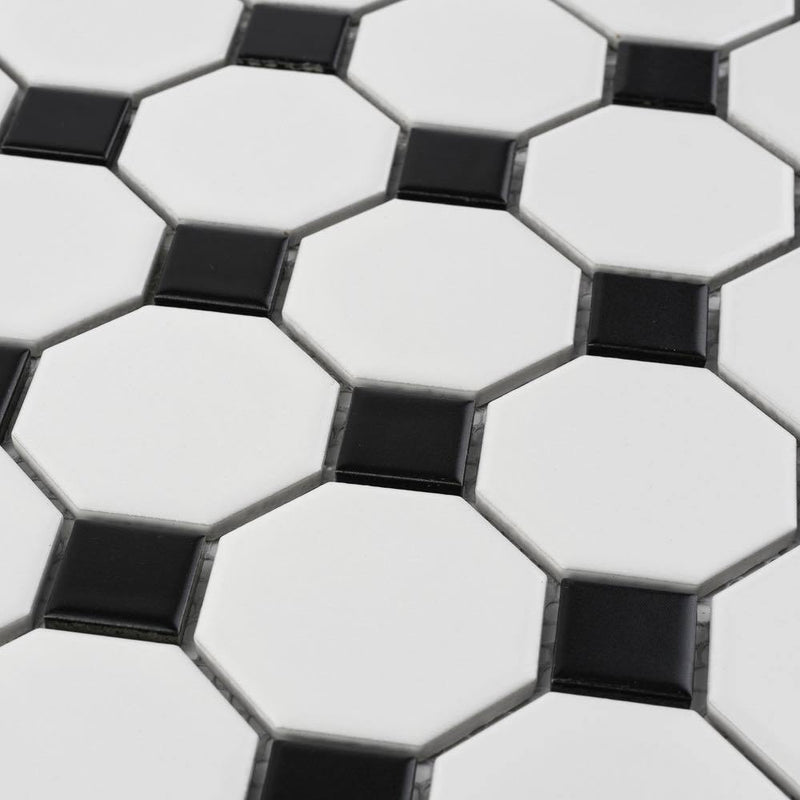 Octagonal Porcelain Mosaic Tile Black & White