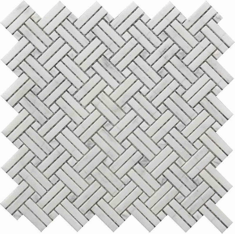 White Crossed Basketweave Mosaic Tile