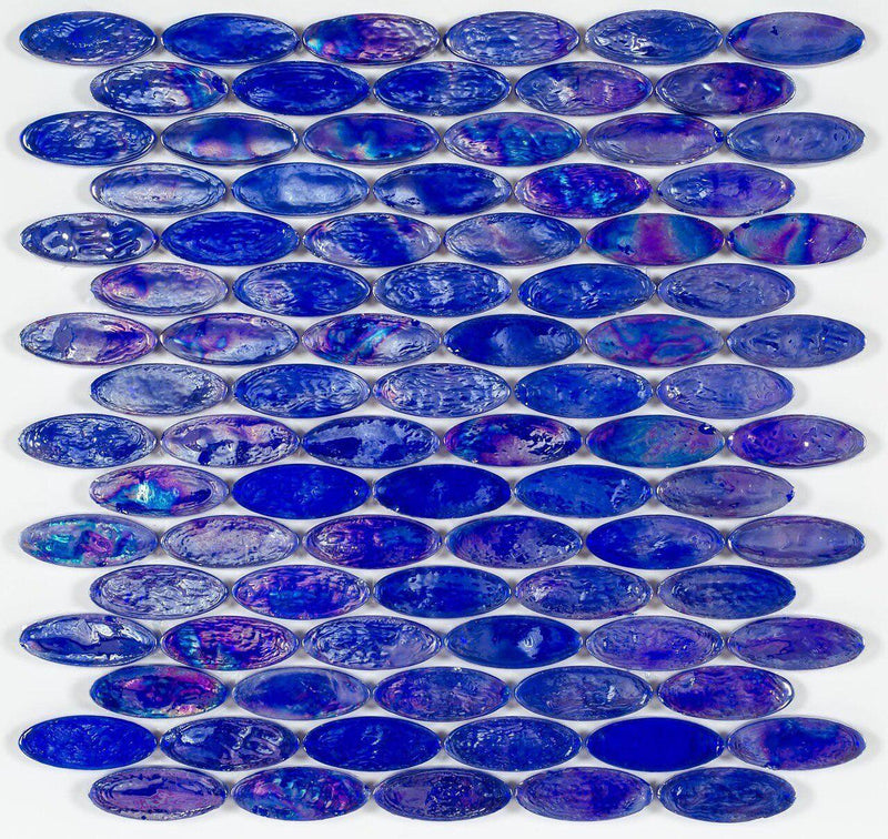 Iridescent Pool Glass Tile Cobalt Oval