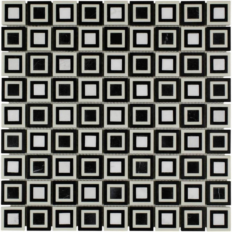 Black and White Cubes Mosaic Tile