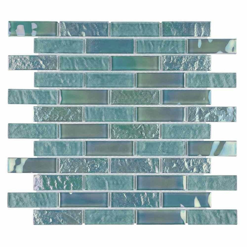 Iridescent Glass Tile Summer Sea Foam 1 x 3