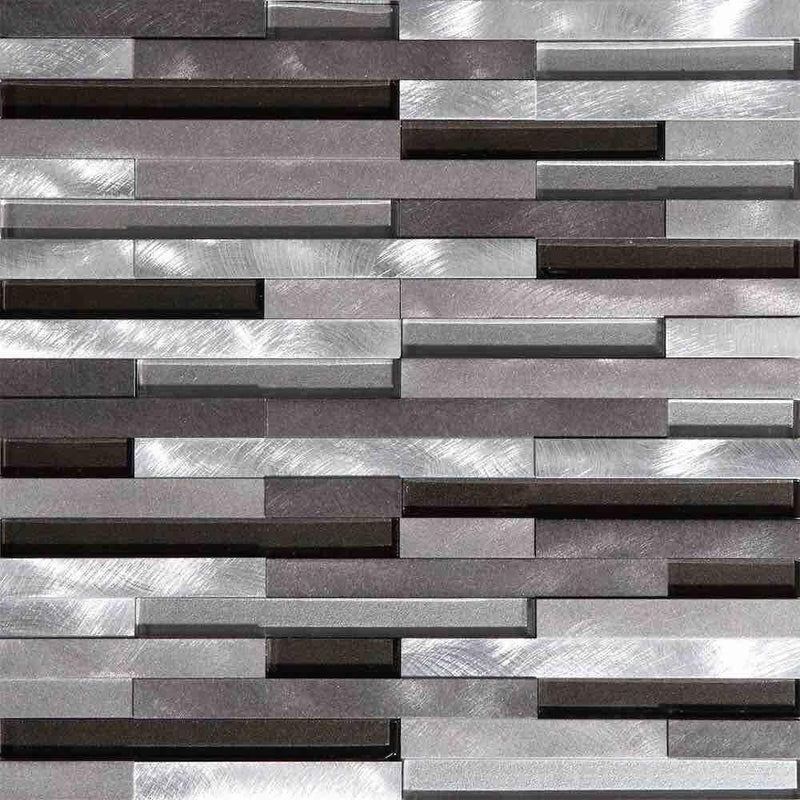 Aluminum Glass Mosaic Tile Silver Mix Stripes