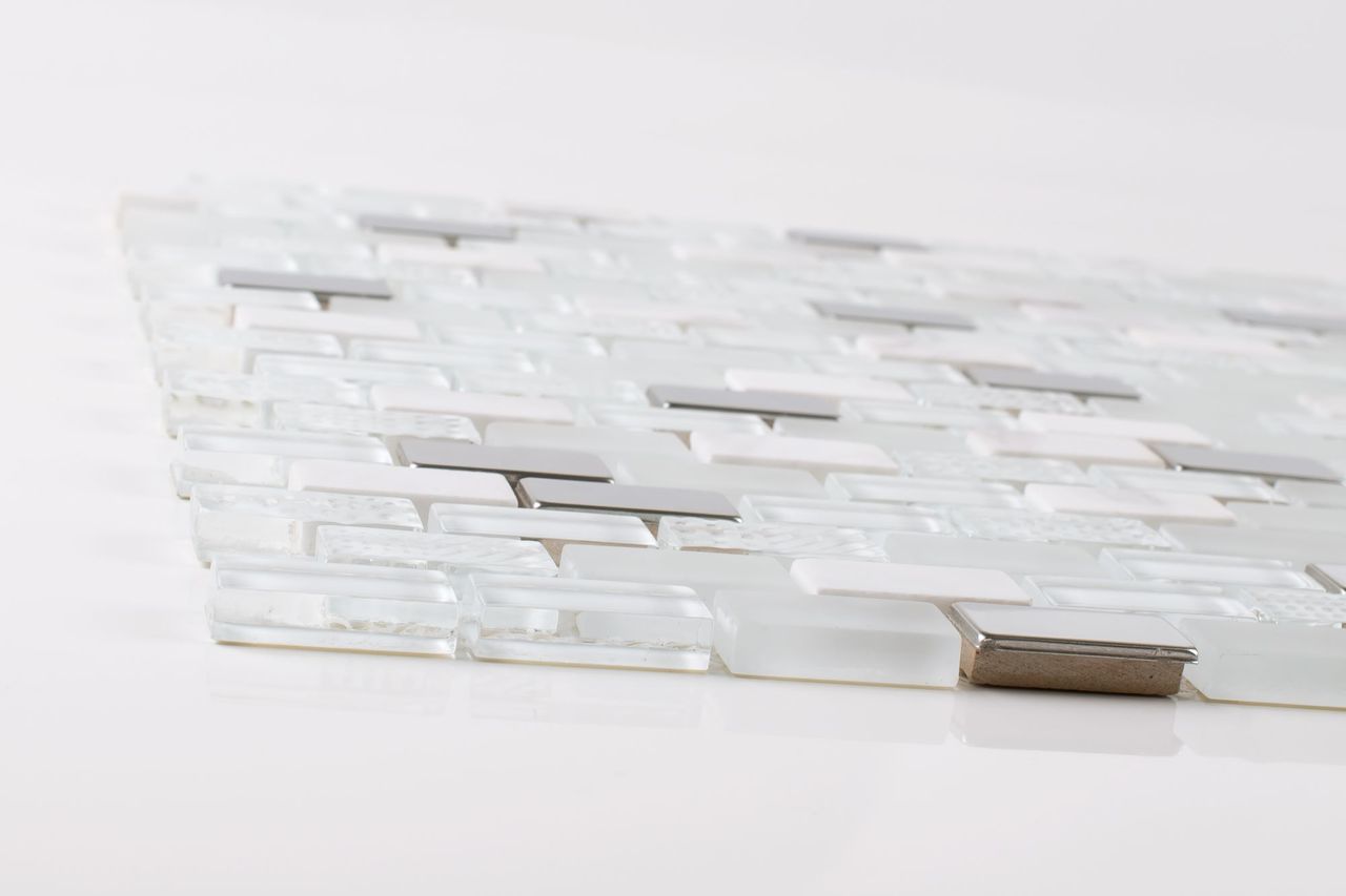 Mini Brick Glass Stainless Steel Tile White