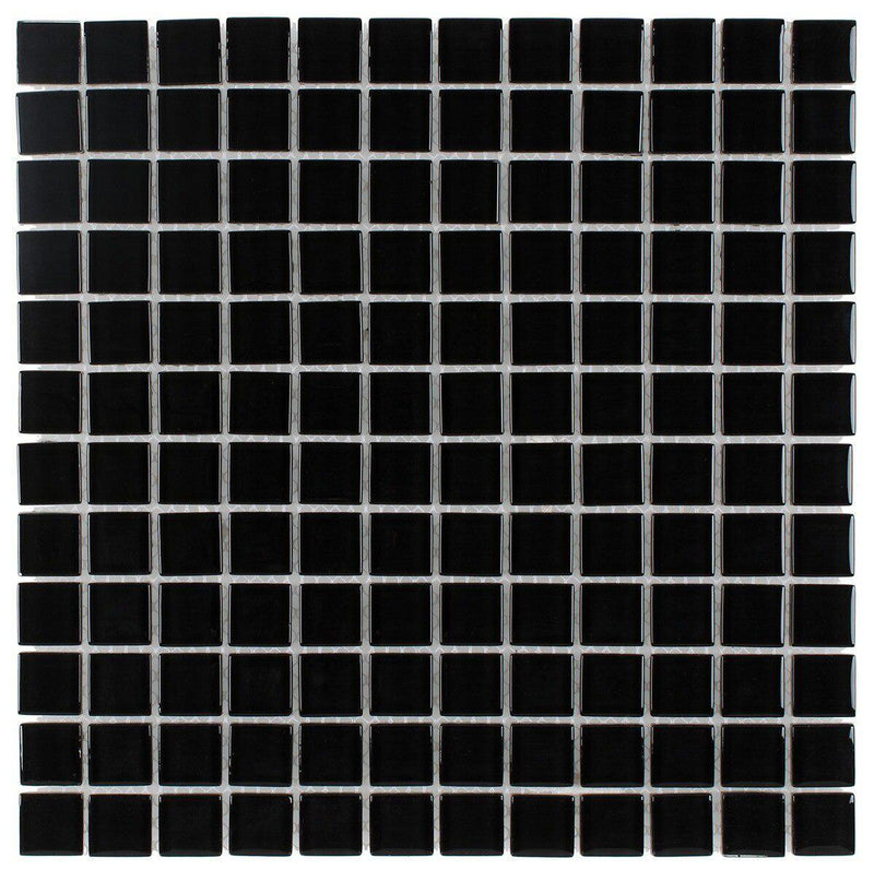 Glass Mosaic Tile Backsplash Black 1x1