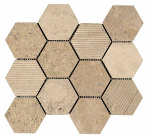 Hexagon Limestone Mosaic Tile Beige