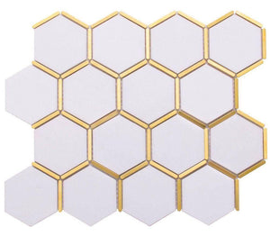 Inlay Brass Gold Hexagon White Tile