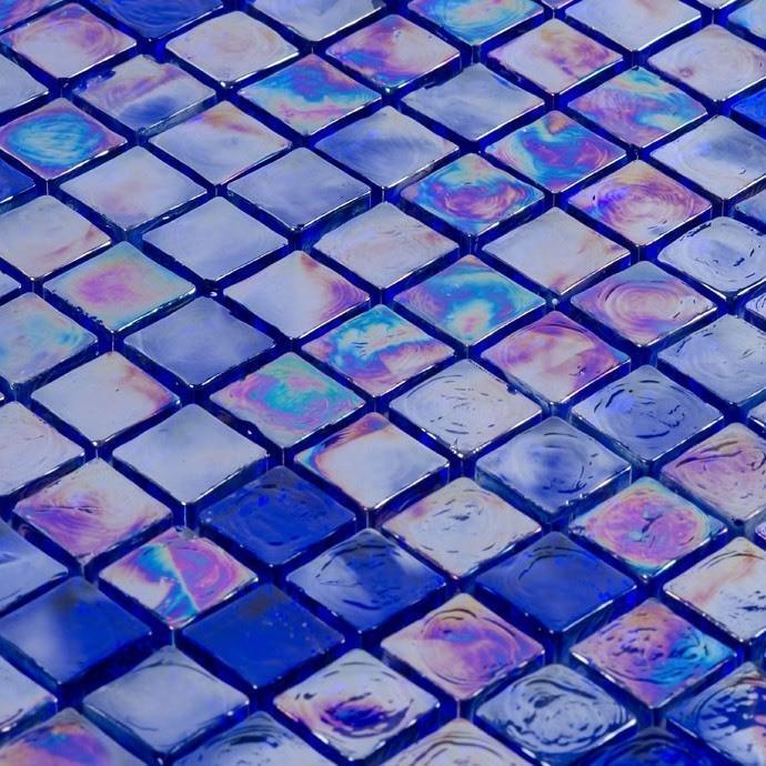 Iridescent Pool Glass Tile Cobalt 1x1