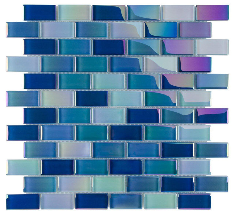 Glass Pool Tile Shimmer Aqua Blue 1x2