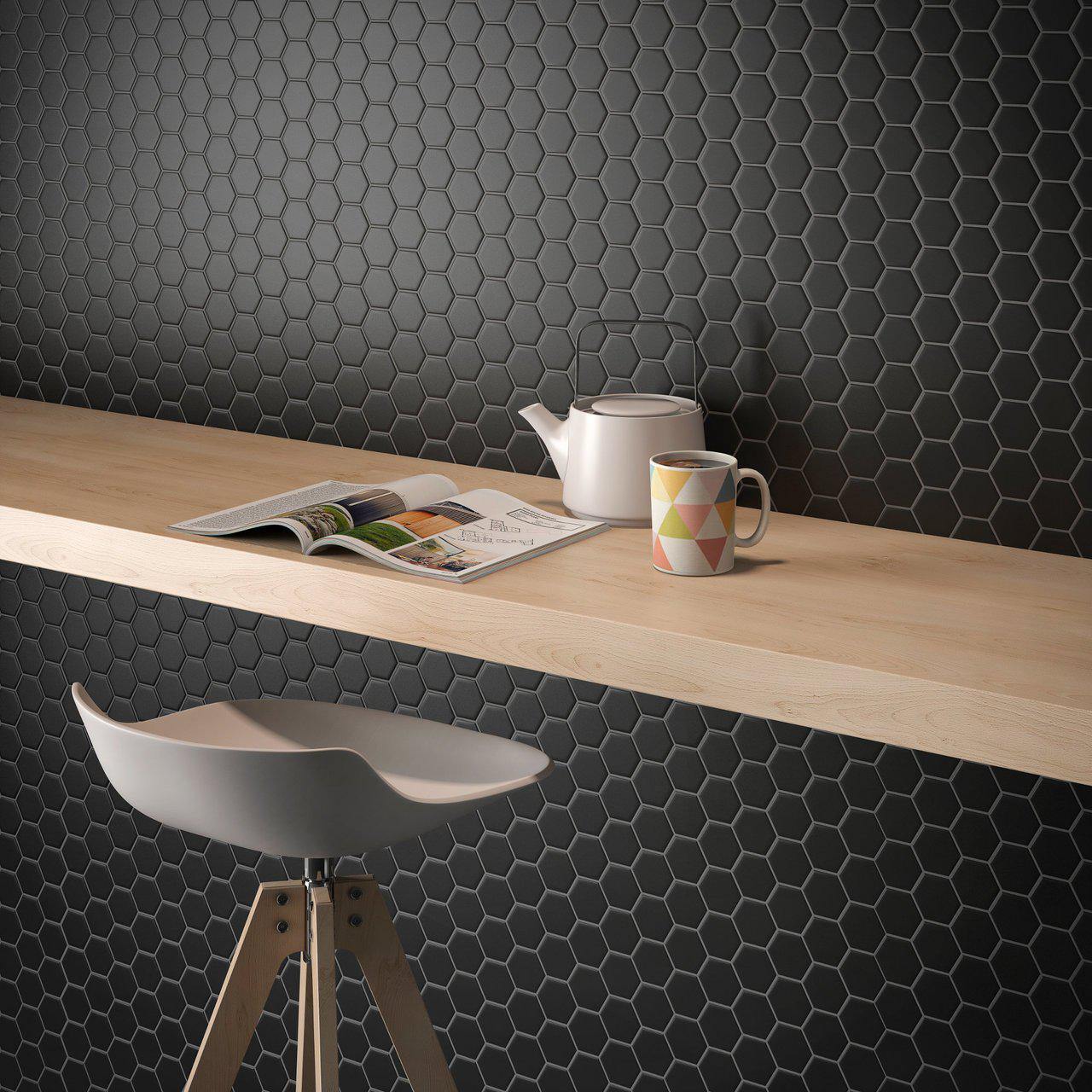 Hexagon Porcelain Mosaic Tile Black 2 x 2