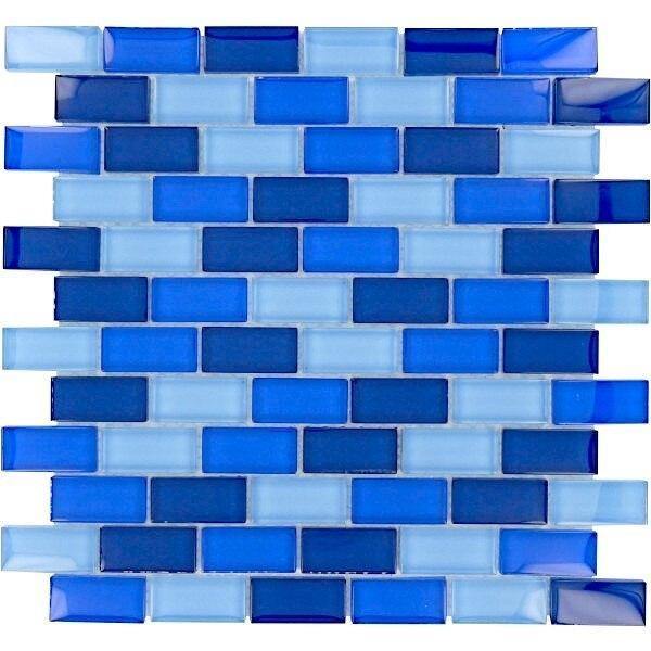 Glass Mosaic Tile Navy Blue Blend 1 x 2