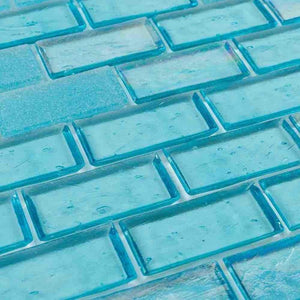 Iridescent Recycled Glass Tile Aquamarine 1 x 2