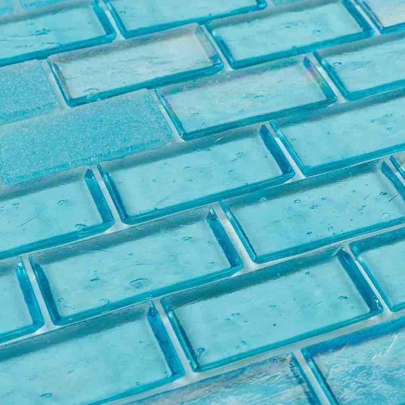 Iridescent Recycled Glass Tile Aquamarine 1 x 2