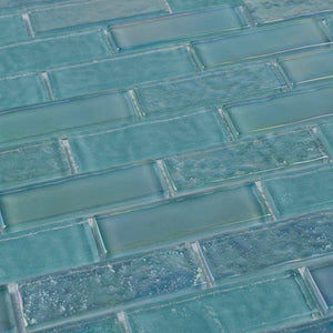 Iridescent Glass Tile Summer Sea Foam 1 x 3