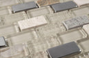 Mini Brick Glass Stainless Steel Tile Taupe