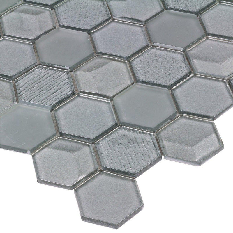 Glass Mosaic Tile Hexagon Gray