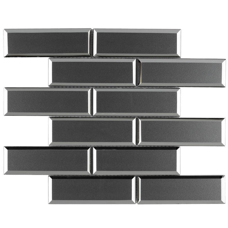 Glass Subway Tile Inverted Bevel Mirror Gray 2x6
