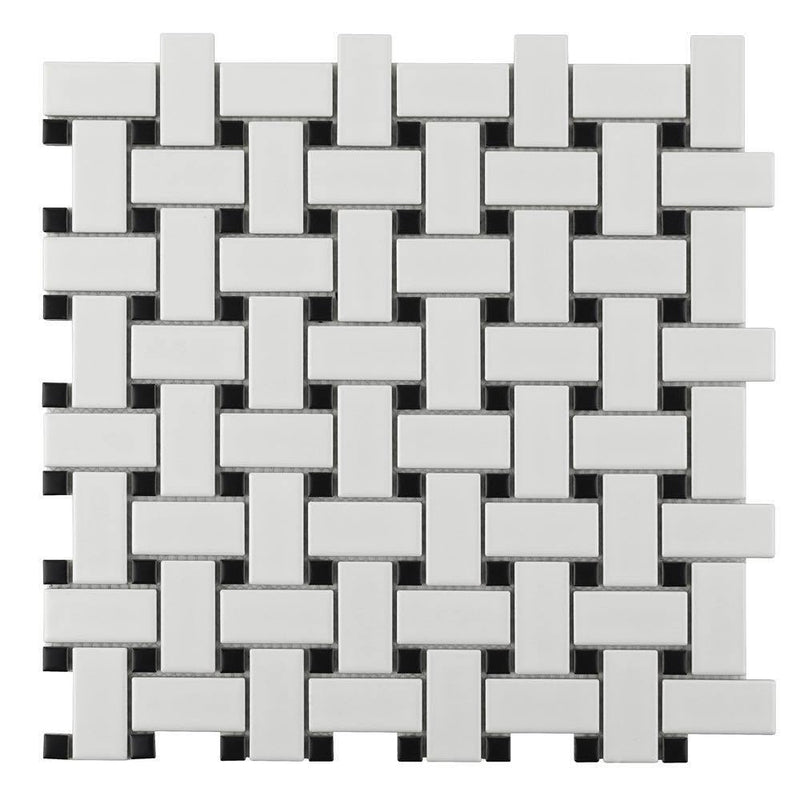 Basket Weave Black White Porcelain Mosaic Tile
