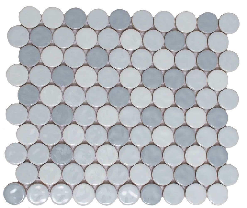 Penny Round Ceramic Mosaic Tile Mist