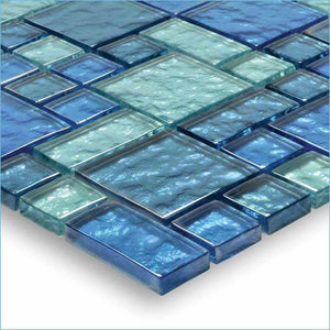Iridescent Clear Glass Pool Tile Aqua Blend Mixed