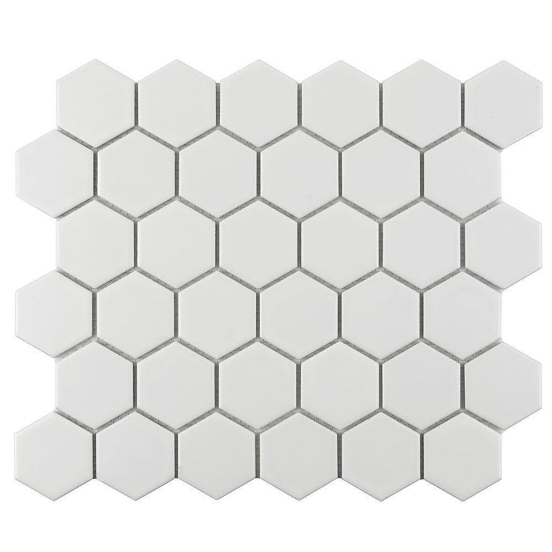 Hexagon Porcelain Mosaic Tile White 2 x 2