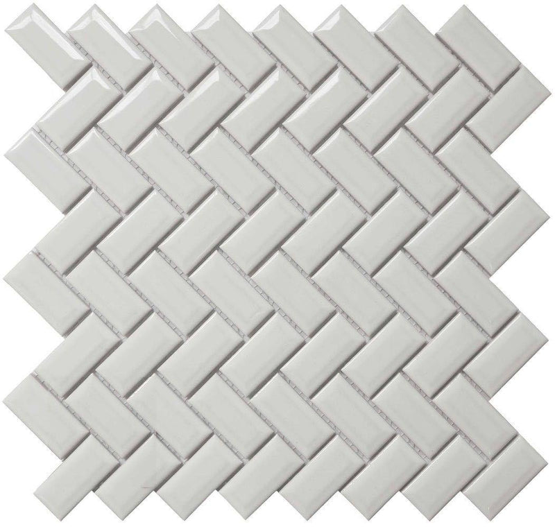 Herringbone Porcelain Mosaic Tile White