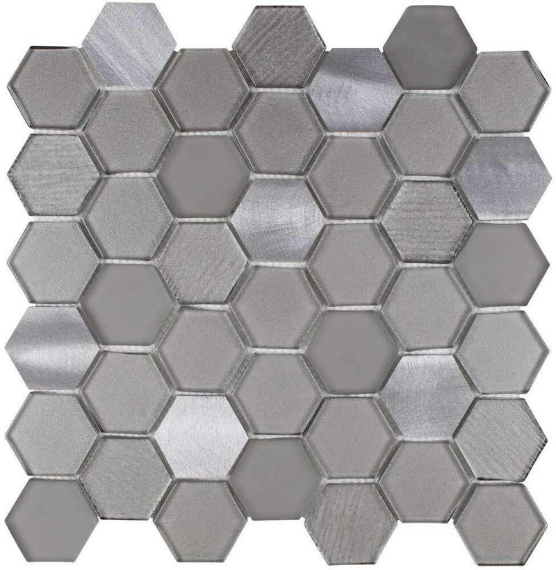 Glass Metal Mosaic Tile Hexagon Grey