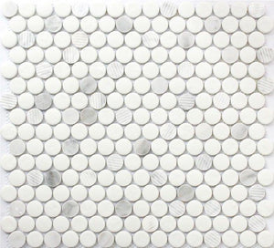 Penny Round Mosaic Tile Carrara White