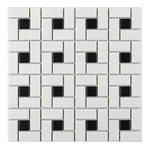 Pinwheel Dot Black and White Porcelain Mosaic Tile