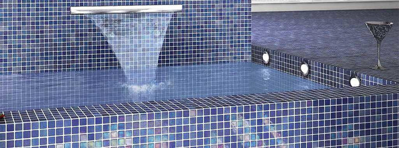 Iridescent Recycled Glass Tile Nieblas Fog Blue