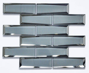 Mirrored Glass Tile Titanium Reversed Bevel 2 x 6