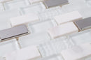 Mini Brick Glass Stainless Steel Tile White