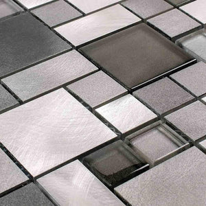 Aluminum Glass Mosaic Tile Silver Mix Pattern