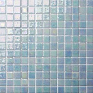 Iridescent Recycled Glass Tile Nieblas Fog Celestial Blue