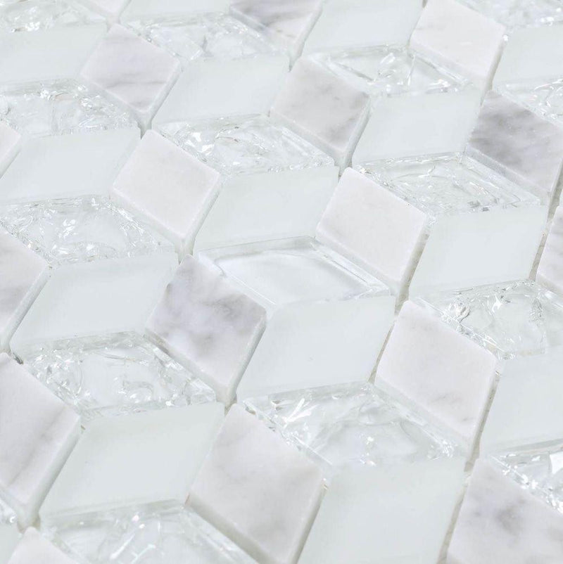 Glass Stone Mosaic Tile Rhombus White Ice