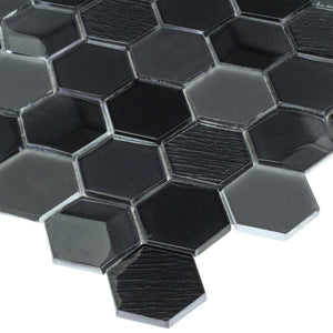 Glass Mosaic Tile Hexagon Black