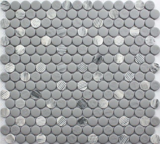 Penny Round Mosaic Tile Stone Gray