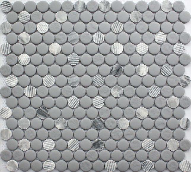 Penny Round Mosaic Tile Stone Gray