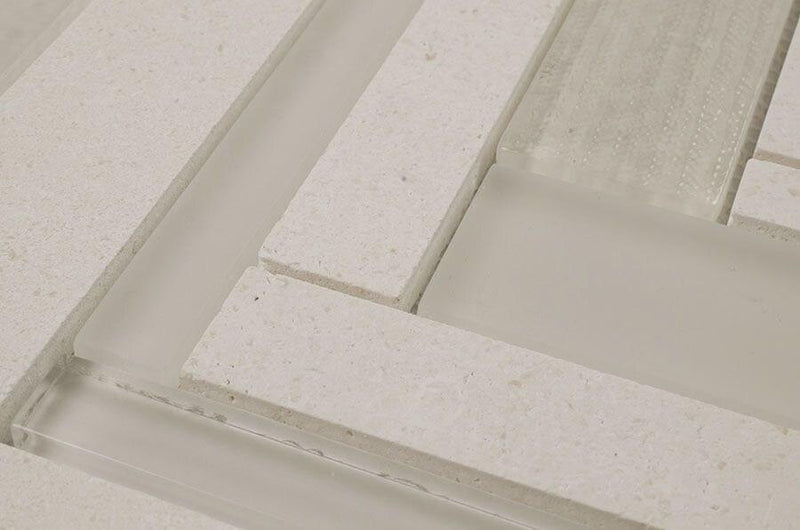 Herringbone Stone Glass Tile Cream