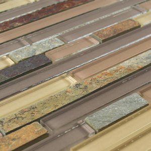 Slate Glass Mosaic Tile Linear Taupe